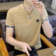 啄木鳥(niǎo)短袖T恤男夏季圓領(lǐng)休閑條紋體恤衫青年學(xué)生ins潮牌半袖上衣服薄款 3307卡其色 2XL 130-145斤