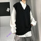 爵少毛線背心男春秋無(wú)袖打底線衫情侶學(xué)生學(xué)院風(fēng)原宿bf毛衣馬甲外套男 黑色 L