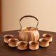 瓷牌茗茶具（cipaiming teaset）茶壺粗陶燒水壺戶外酒精爐煮茶壺陶瓷圍爐煮茶茶具套裝 粗陶豎紋古鳴壺7件