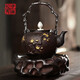 伊藤松秀鐵壺日本茶壺原裝進(jìn)口煮茶器無(wú)涂層砂鑄鐵壺煮茶爐泡茶器煮茶壺 金梅謙竹-代云歸套裝