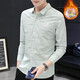 諾貿加絨加厚冬季長(cháng)袖襯衫男免燙條紋格子韓版修身男士花襯衣休閑百搭 （加絨）9011綠色 XL