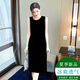 BMOI2025夏季新款吊帶打底長款冰絲棉連衣裙女背心直筒過膝寬松小黑裙 無袖黑色 2XL 【125-140斤】