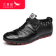 紅蜻蜓男鞋新款真牛皮英倫商務(wù)休閑單皮鞋圓頭舒適爸爸鞋 黑色系帶 42 偏大一碼
