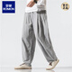 羅蒙（ROMON）中國風(fēng)男裝中式亞麻褲大碼寬松休閑長(cháng)褲棉麻哈倫褲闊腿男褲子春夏 淺灰色 XL (建議135-155斤)