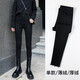 啟動(dòng)引擎（Qidongyinqing）黑色加絨高腰牛仔褲女小腳秋冬新款顯瘦彈力小個(gè)子緊身毛邊鉛筆褲 黑色（九分) 單款 26
