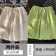 意森頓華夫格重磅短褲男士夏季薄款美式寬松休閑運動(dòng)褲子潮牌五分中褲 兩件裝(杏色+熒光綠） XL （建議130-155斤）