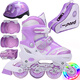 捷豹溜冰鞋兒童輪滑鞋男女初學(xué)者旱冰鞋可調滑冰鞋 紫色前輪閃光（頭盔+護具+鞋包） 中碼M（鞋標35-38）6-9歲穿