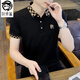 狄帝鯊冰絲棉短袖t恤男士2024新款夏季休閑潮流刺繡Polo夏裝翻領(lǐng)上衣 P0089【黑色】 M 【80-95斤】