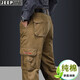 JEEP休閑褲男純棉寬松直筒工裝褲男秋冬季新款多口袋大碼男士長(cháng)褲子 卡其色(厚款) 31