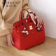 高巴度（GORBADO）荔枝紋鉑金包真皮新娘包紅色結婚包包2025新款情人節手提凱莉包女 紅色（中號30cm）