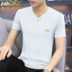 HKRZ高端品牌男裝短袖T恤男V領(lǐng)2025夏季新款休閑百搭冰絲內搭男打底衫 白色/325/V領(lǐng) XL (170) 建議體重135-150斤