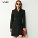 AMII女裝2025極簡(jiǎn)商務(wù)通勤連衣裙秋季新款直筒翻領(lǐng)配腰帶單排 夜黑 S 155/80A