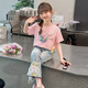 啾啾哈哈女童夏裝套裝2024新款洋氣中式短袖上衣國風(fēng)夏季時(shí)髦兒童裝兩件套 粉色國風(fēng)兩件套 150碼 建議身高140cm左右