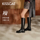 接吻貓KISSCAT冬季舒適通勤萬(wàn)茜同款圓頭粗跟側拉鏈騎士靴KA54720-51 黑色 37