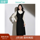 茵曼長(cháng)袖毛織連衣裙女2024年冬季新款小香風(fēng)假兩件內搭中長(cháng)裙子 黑色 M