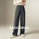 Basic House/百家好灰色直筒垂感休閑褲秋冬寬松顯瘦松緊腰香蕉褲 深灰 L 110-125斤