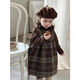 童裝2025秋冬女童連衣裙套裝兒童洋氣寶寶毛呢復古格子背心加絨裙 咖色 格子加絨連衣裙+打底衫 80