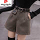 皮爾卡丹（pierre cardin）毛呢短褲女冬款外穿闊腿褲2024新款秋冬季高腰a字褲顯瘦配靴褲子 卡其色280 XXL 125- 135斤