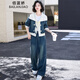 佰藍(lán)嬌高級(jí)感洋氣質(zhì)牛仔褲套裝女2025春秋新款短外套寬松闊腿褲子兩件套 藍(lán)色 M