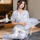 莫代爾睡衣女2025年夏季上新薄國風(fēng)短袖長(cháng)褲棉綢人造棉套裝新中式家居服 藍色紫荊花 XL (100-125斤)