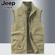 JEEP男士立領(lǐng)多袋速干馬甲工裝戶(hù)外中年休閑男裝坎肩馬夾春秋 卡其色 2XL
