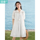 茵曼（INMAN）【商場(chǎng)同款】波西米亞連衣裙春秋女裝新款系帶泡泡袖裙子 珍珠白 M