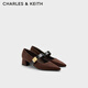 CHARLES&KEITH尖頭絨面粗跟瑪麗珍鞋女生日禮物女CK1-60361543 Dark Brown深棕色 38