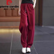 皮爾卡丹酒紅色香蕉褲女運動(dòng)褲秋冬休閑褲加絨闊腿褲女式高個(gè)子直筒褲 酒紅色【春秋款】 2XL 【推薦130-145斤】