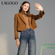 LAGOGO美拉德毛呢西裝外套女拉谷谷2024春秋新款復古顯瘦短款大衣 深駝色(S0) S