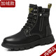 真牛皮GENAI馬丁靴子男士皮鞋男秋冬季加絨保暖棉鞋靴內增高幫男鞋子男靴休閑百搭潮流真皮靴防滑雪地靴 黑色【加絨+內增高】真皮 棉靴 冬天款 42碼(260mm)