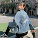 貝娜妮加肥大碼牛仔外套女長(zhǎng)袖夾克胖妹妹時(shí)尚顯瘦刺繡女胖子寬松短外套 藍(lán)色 3XL建議150-170斤
