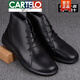 卡帝樂鱷魚（CARTELO）高檔真皮男鞋秋冬頭層牛皮厚底時尚短靴中幫馬丁靴高幫休閑皮鞋男 黑色  豬皮內(nèi)里 42