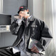 主意范（ZHUYIFAN）胖子超大碼牛仔外套男寬松大碼夾克高街連帽牛仔衣潮百搭休閑上衣  JK778灰色 XL 130-145斤