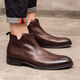 軒威斯馬丁靴男士真皮尖頭加絨切爾西靴男高幫皮鞋英倫風(fēng)頭層牛皮男靴潮流低幫保暖短靴子男韓版中幫皮靴 咖色加絨 40