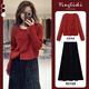 韓璐嬌（hanlujiao）秋冬連衣裙女裝2024新款搭配一整套新中式國風(fēng)本命年紅色套裝裙子 紅色外套+黑色半身裙 M 【96-108斤】