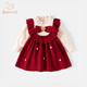 班喜迪女童連衣裙冬裝洋氣針織裙子周歲女寶寶禮服抓周拜年服兒童公主裙 紅色 90 cm
