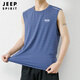 吉普（JEEP）冰絲背心男夏季外穿薄款休閑大碼透氣運動(dòng)健身速干圓領(lǐng)無(wú)袖背心潮 灰藍色 2XL （建議145-165斤）