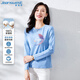 真維斯（Jeanswest）長(cháng)袖T恤女秋季純棉柔軟親膚時(shí)尚印花百搭打底上衣女清水藍M