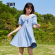 森馬森馬連衣裙女海軍領(lǐng)蝴蝶結學(xué)院風(fēng)夏新款純棉撞色裙子溫柔甜美 灰藍8203 155/80A/S