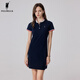 POLOWALK短袖精致連衣裙氣質(zhì)女2024夏季顯瘦遮肉修身優(yōu)雅裙子 藏青 S (155)