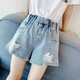 信枝女童牛仔短褲新款洋氣3-12歲女孩子高腰刺繡中大童休閑外穿寬松熱 小蝴蝶結(jié)-短褲 150 cm