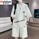 美羅邦 MELOBAN休閑運(yùn)動(dòng)套裝男夏季新款潮牌印花短袖短褲兩件套男裝帥氣一套衣服 75167白色 XL 參考125-140斤左右