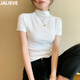 嘉麗薇短袖t恤女夏季新款內(nèi)搭打底螺紋半高領(lǐng)修身t恤小個子外穿冰絲上衣 白色【螺紋】 L