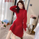 秋冬蕾絲燈籠袖新款連衣裙子針織女裝秋冬裝新款套裝西裝衣服秋裝2022年小香風(fēng)洛麗塔小個(gè)子冬裙服裝短裙 酒紅色 S