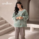 安之伴睡衣女秋冬法蘭絨長(cháng)袖套頭圓領(lǐng)卡通多色保暖舒適可外穿家居服套裝 綠松石蘭(法蘭絨鎖溫又柔軟) XL