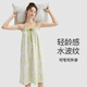 淳度新中式東方感吊帶睡裙女夏性感睡衣裙高級感連衣裙 青檸綠水波紋圖案 L