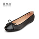 蛋卷鞋蝴蝶結單鞋女秋季新款純色開(kāi)車(chē)鞋百搭船鞋小皮鞋媽媽鞋禮物送媽媽 黑色 38標準碼