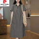 皮爾卡丹（pierre cardin）大|碼格子polo領(lǐng)短袖襯衫連衣裙女士夏季寬松顯瘦減齡休閑直筒裙 黑色 XL 【建議110-125斤】
