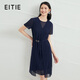 愛(ài)特愛(ài)（EITIE）圓領(lǐng)雪紡收腰a字連衣裙夏季新款時(shí)尚通勤百搭顯瘦裙子6607360 深藍31 M 160