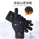 銘隋手套男冬季雙層加絨加厚保暖防寒可觸屏東北騎車(chē)加大碼五指棉手套 常規款-黑色